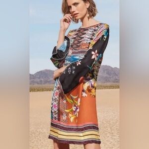 Johnny Was Patchwork Floral Bell-Sleeve Dress Size Large